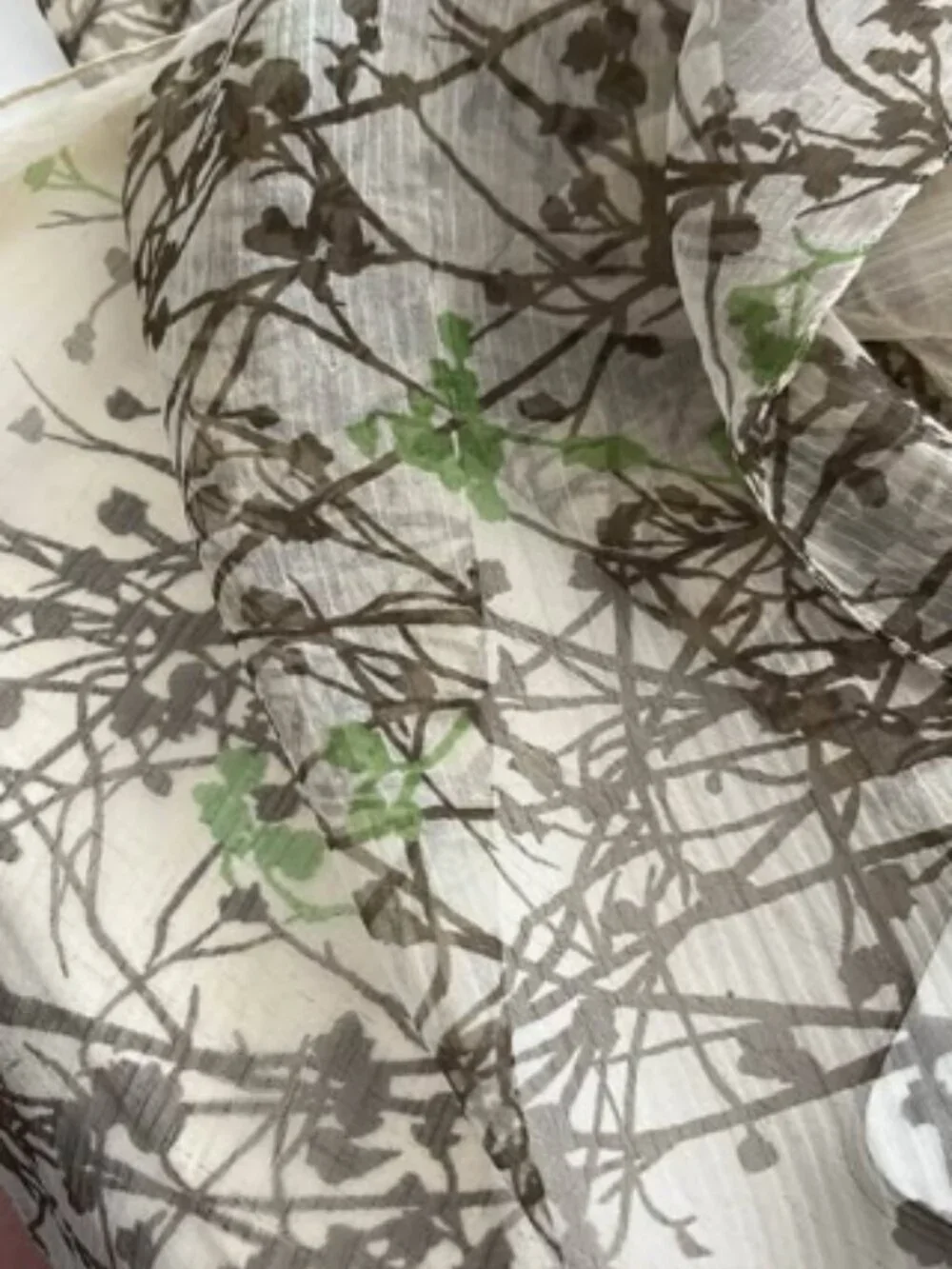 Brown Green Leaves Branches Sheer Scarf